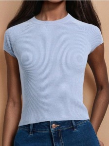 Bluzka swetrowa z krótkim rękawem - błękitny