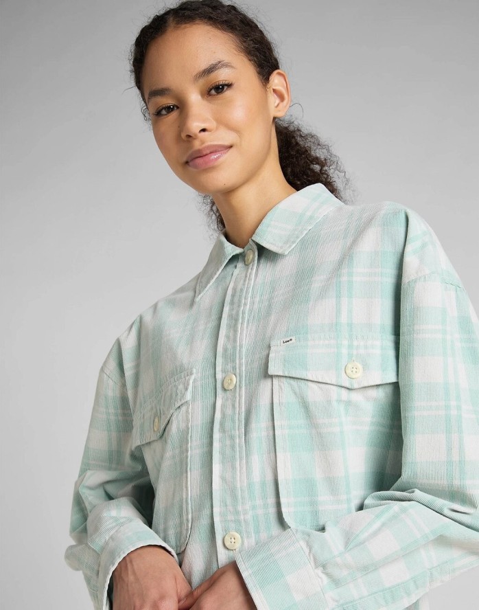 LEE ELONGATED OVERSHIRT DAMSKA KOSZULA DUSTY JADE L50WAA41 112321257