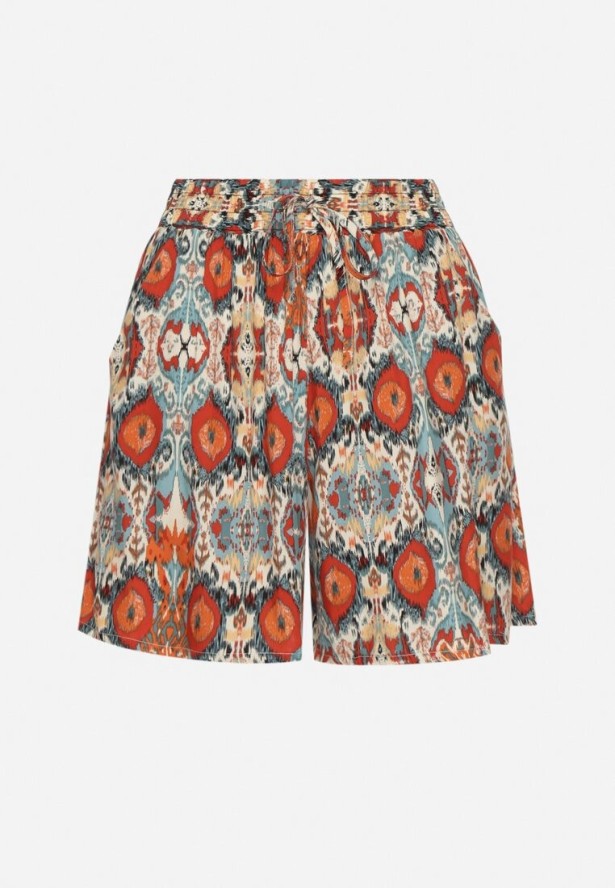 Pomarańczowe Bawełniane Szorty Luźne w Abstrakcyjny Print z Kieszeniami Jenalirea