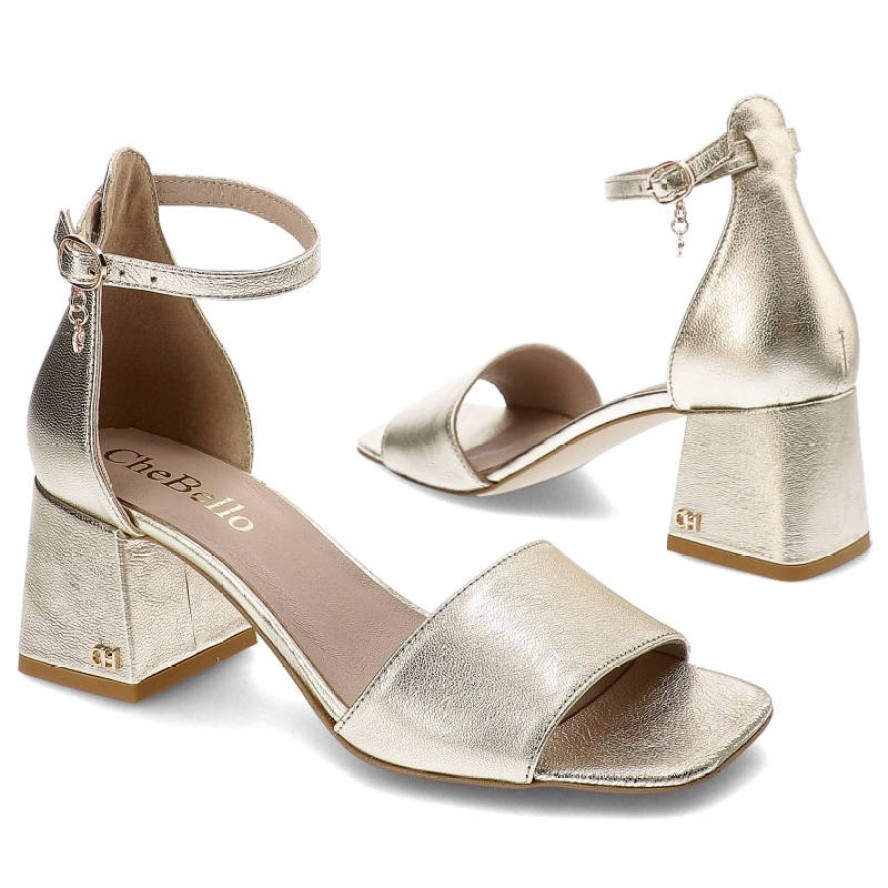 Złote Sandały Chebello Eleganckie Obuwie Damskie