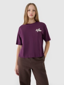 4F T-shirt oversize z nadrukiem damski - fioletowy XS