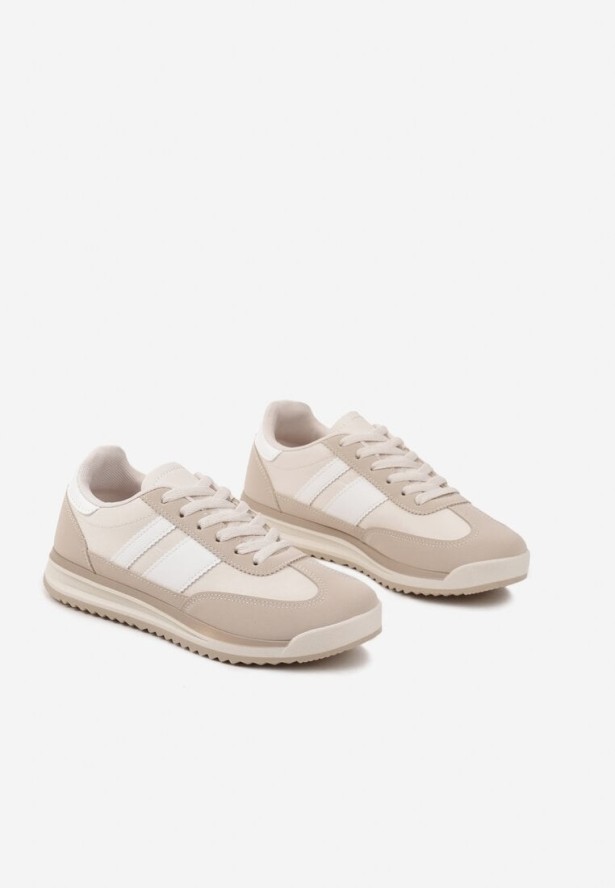 Beżowe Sneakersy w Stylu Kultowych Tenisówek z Przeszyciami Lelluria