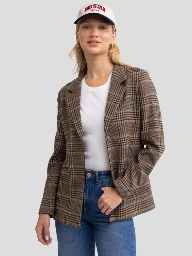 Marynarka damska w kratę brązowa Galani 000