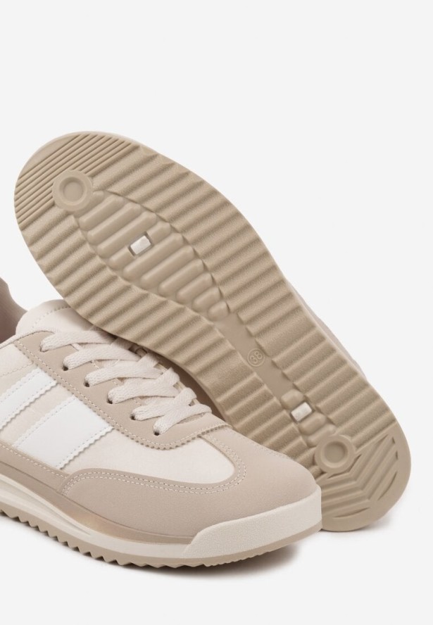 Beżowe Sneakersy w Stylu Kultowych Tenisówek z Przeszyciami Lelluria