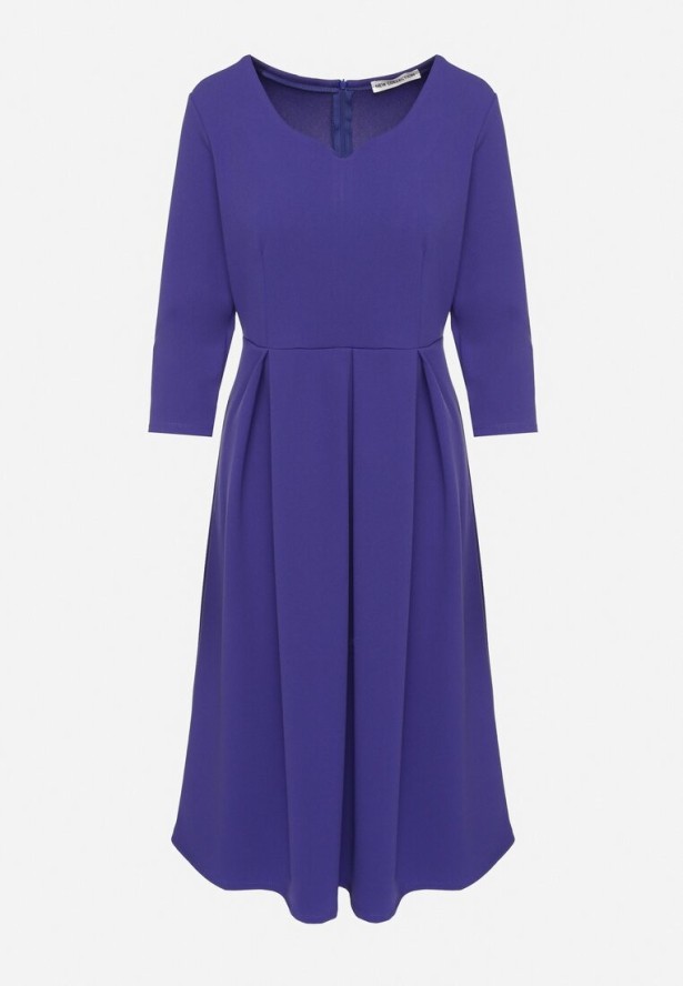 Fioletowa Rozkloszowana Sukienka z Rękawem 3/4 Nomiel