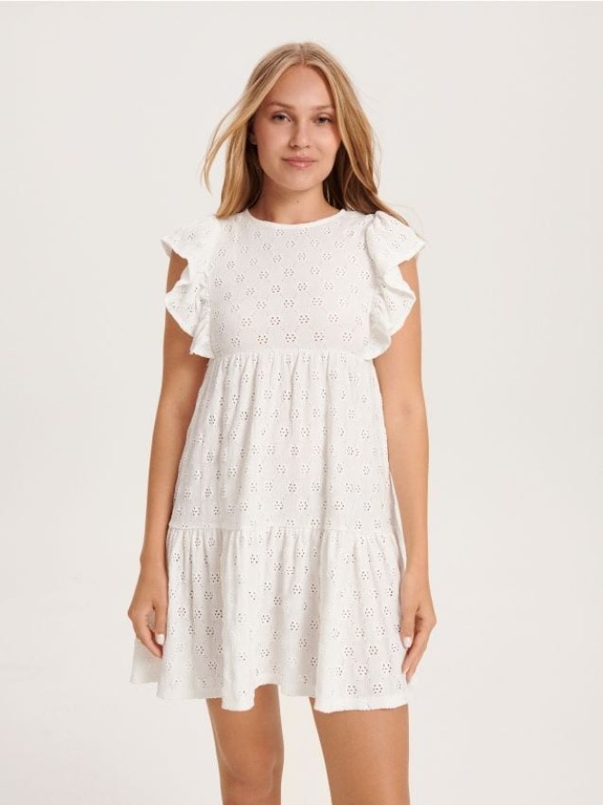 Ażurowa sukienka mini - złamana biel