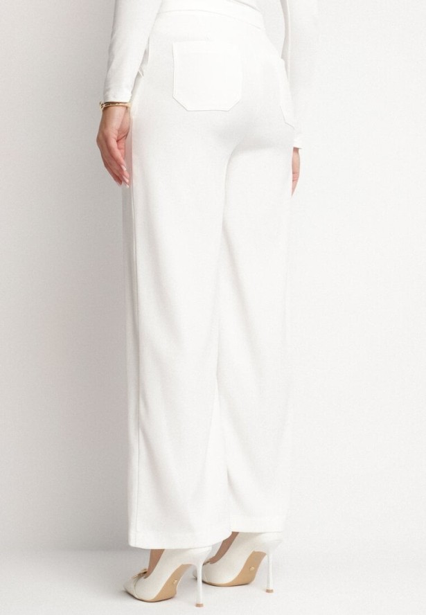 Białe Garniturowe Szerokie Spodnie z Wiskozą z Wysokim Stanem Lisaviella