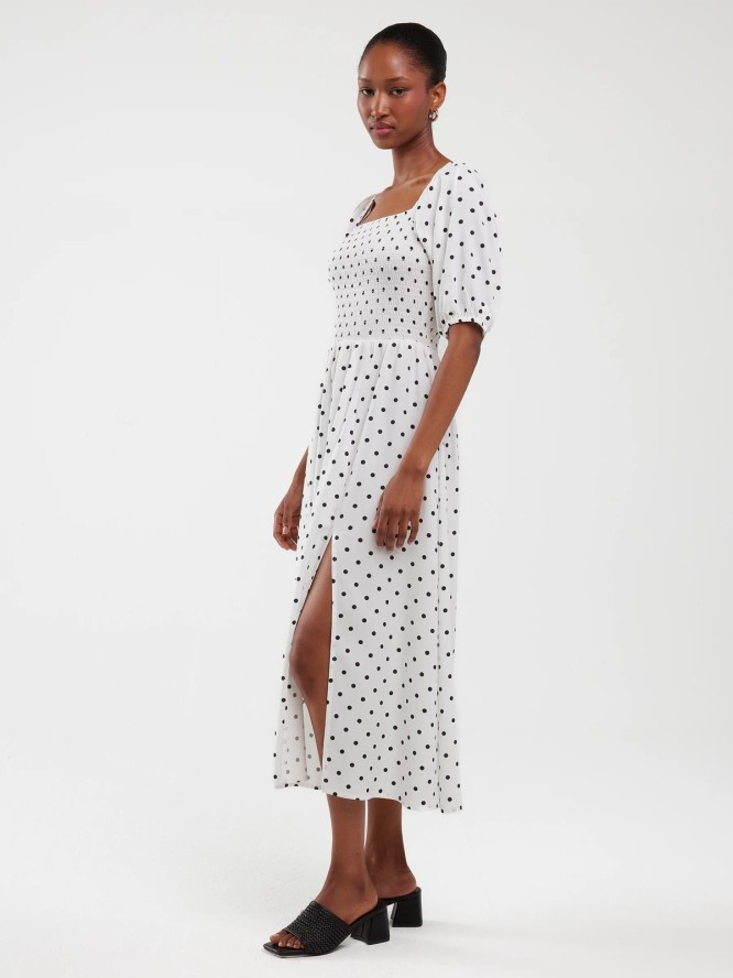 Sukienka damska midi z wiskozy w kropki biała Sotini 100