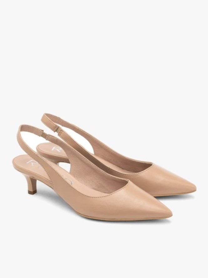 Beżowe czółenka slingback na obcasie typu kaczuszka