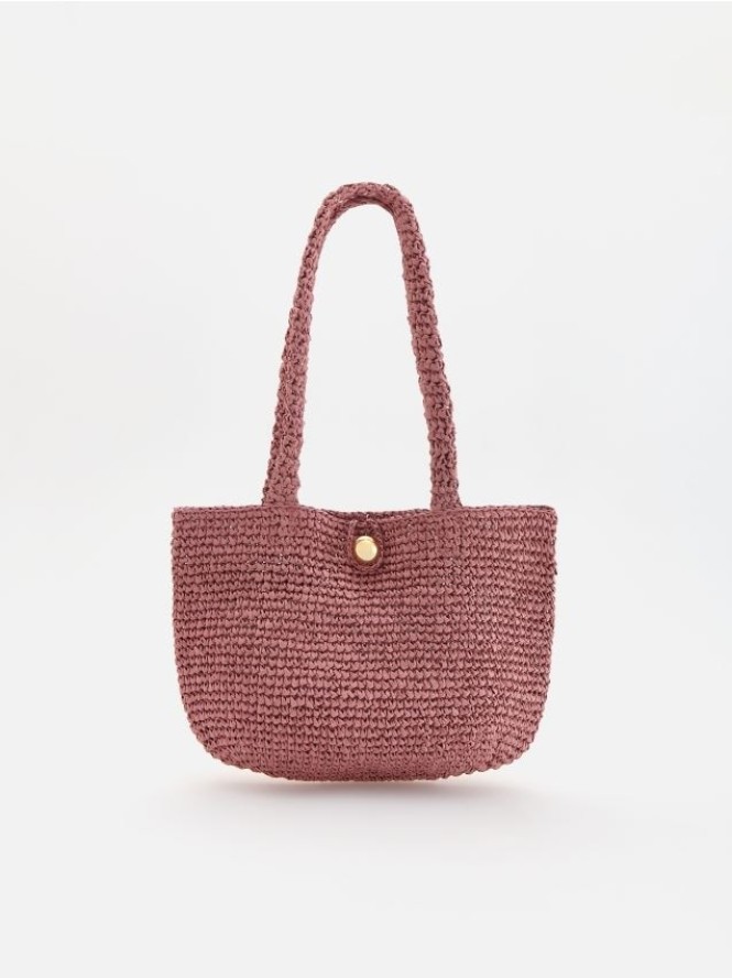 Pleciona torebka handmade - brudny róż