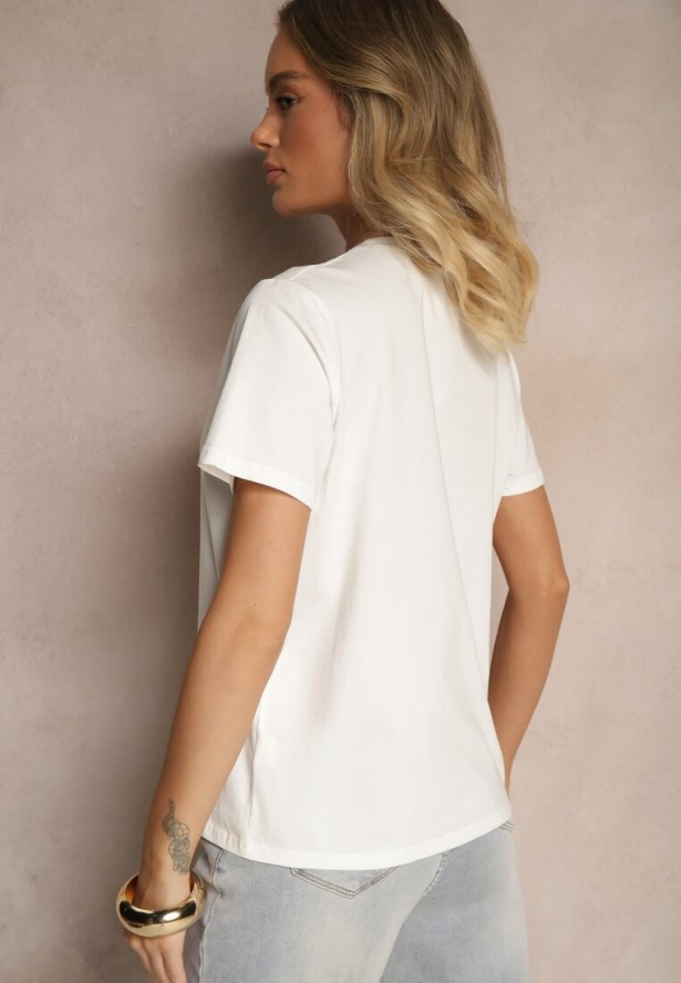 Biała Bawełniana Bluzka z Napisem Nalenis