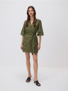 Ażurowa sukienka mini - ciemnozielony