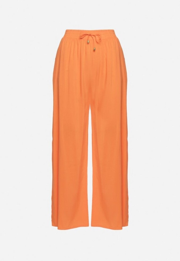 Pomarańczowe Gładkie Spodnie z Gumką w Pasie i Szerokimi Nogawkami Alathera