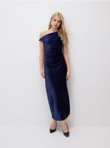 Welurowa sukienka maxi - granatowy