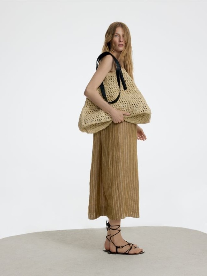 Lniana sukienka w paski - warm olive