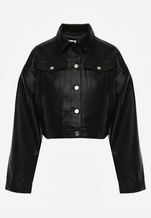 Czarna Kurtka Ramoneska o Krótkim Koszulowym Kroju Savalorne