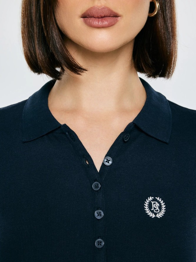 koszulka damska polo slim w prążek granatowa rella 403