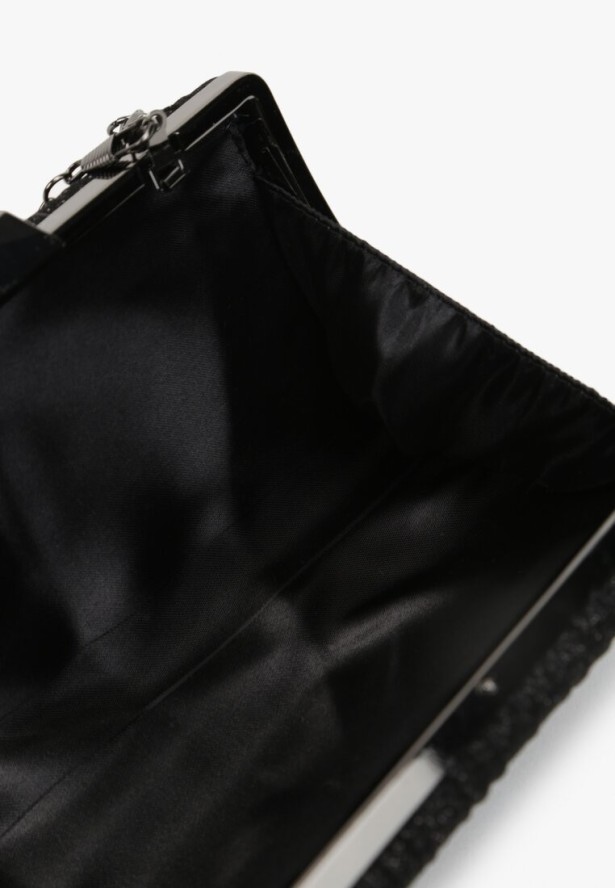 Czarna Brokatowa Torebka Kopertówka z Rączką Agerria