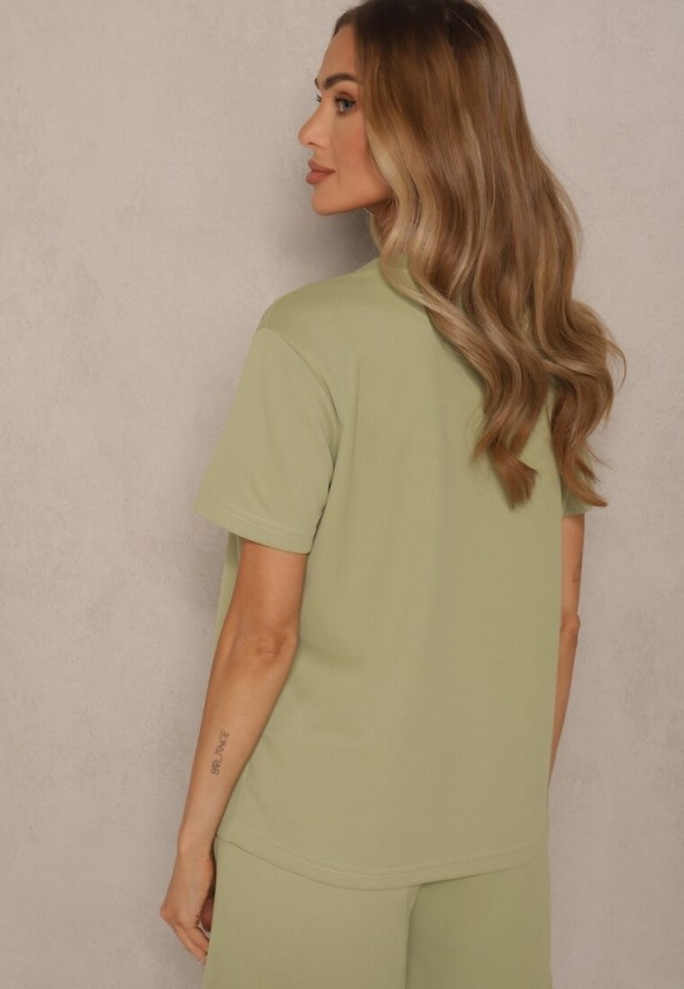 Jasnozielony T-shirt z Nadrukiem w Kształcie Serca Palalea