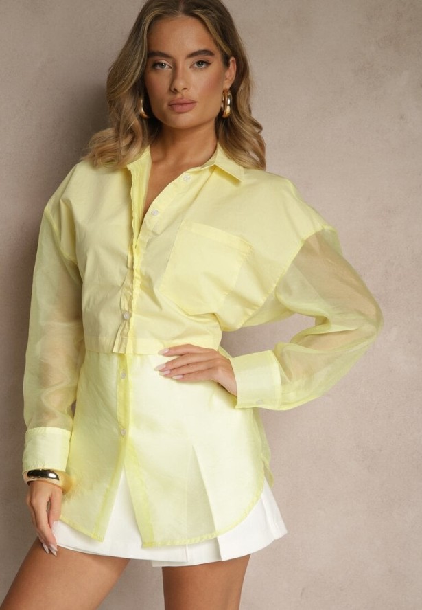 Żółta Koszula Ozdobiona Przezroczystymi Rękawami Tilaria