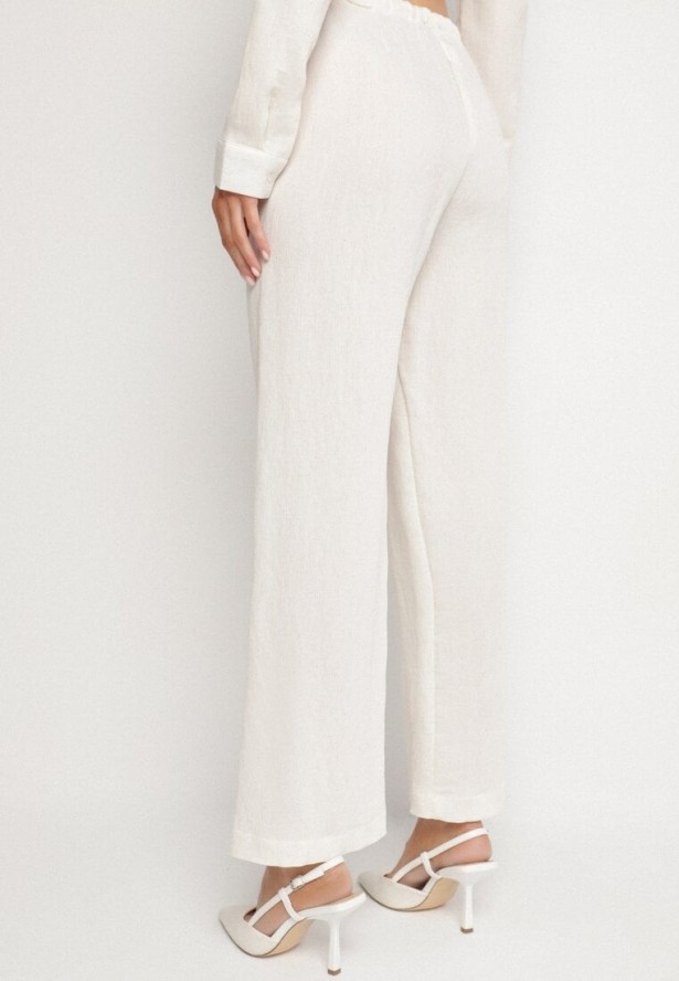 Białe Szerokie Spodnie z Wiskozy z Wiązaniem w Talii Lilriz