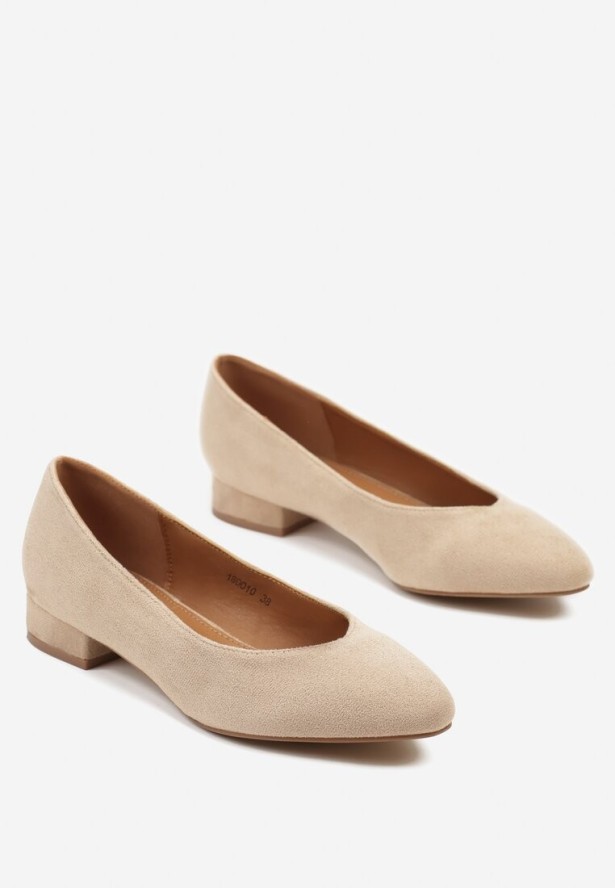 Ciemnobeżowe Płaskie Czółenka w Klasycznym Stylu Doniveira