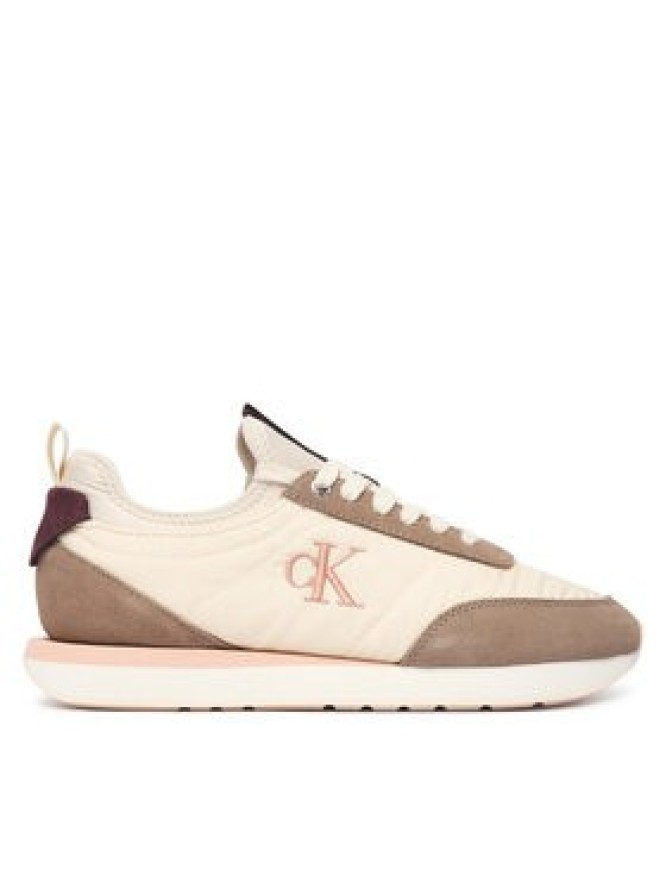 Calvin Klein Sneakersy Retro Runner Lace Up Sock YW0YW02060 Kremowy