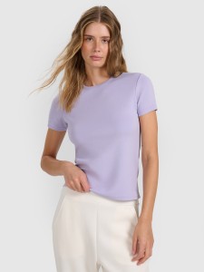 4F T-shirt z prążkowanej dzianiny z modalem damski - niebieski XS