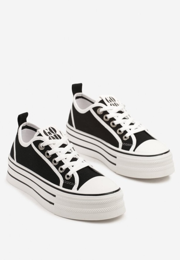 Czarne Trampki na Grubej Podeszwie z Cyrkoniami Asgerda