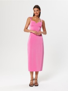 Sukienka midi na ramiączkach - różowy