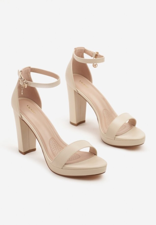 Beżowe Klasyczne Sandały Vices na Obcasie i Platformie Cedellin