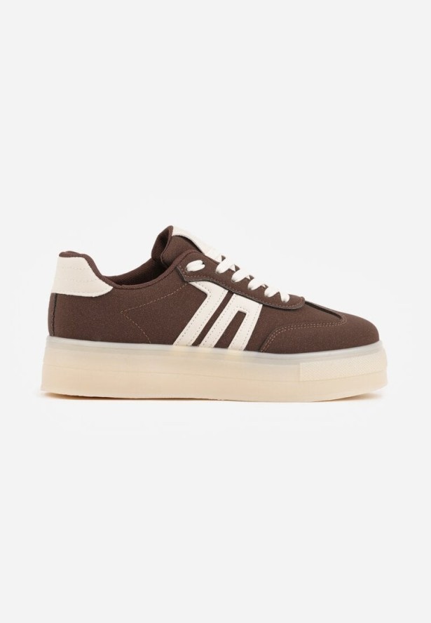 Brązowe Sneakersy w Stylu Klasycznych Tenisówek na Grubej Podeszwie Yenoinne