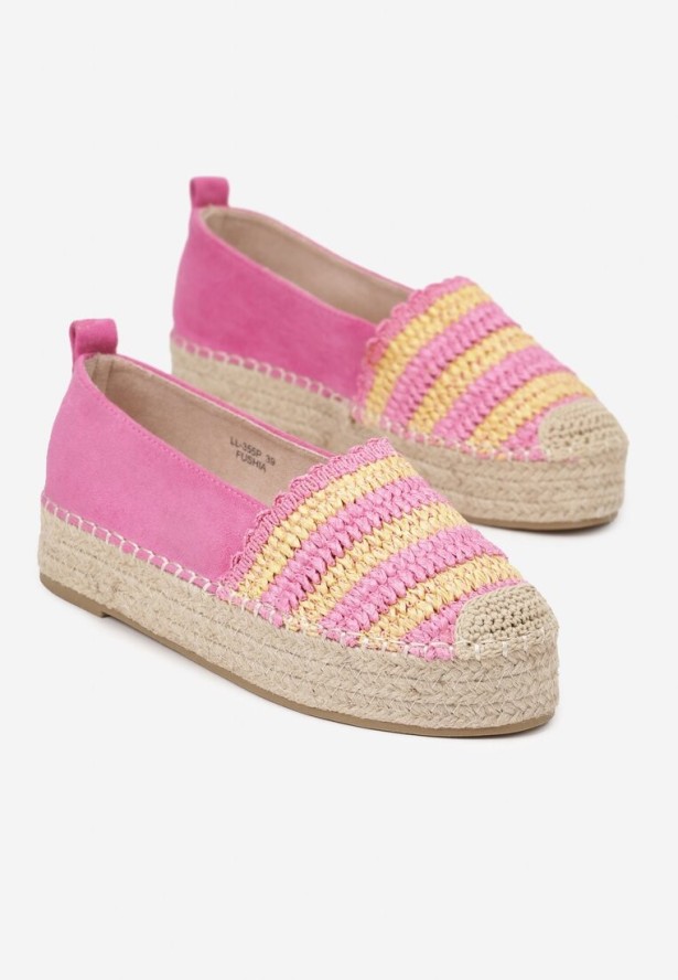 Fuksjowe Espadryle na Platformie Ozdobione Plecionką w Stylu Boho Lelisse
