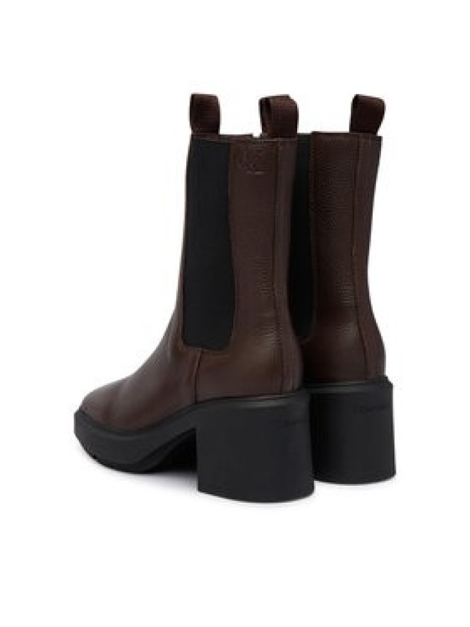Calvin Klein Botki Block Heel Chelsea Boot Lth HW0HW03694 Brązowy ciemny