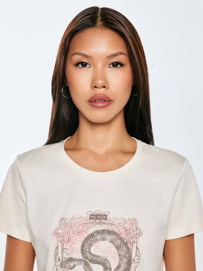 Koszulka damska z nadrukiem kremowa Rellsa 103