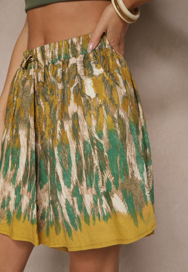 Zielono-Żółte Szorty z Wiskozy w Panterkę Divirella