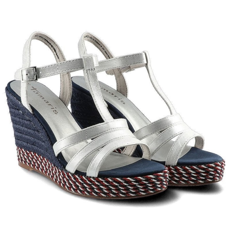 Białe Sandały Tamaris Damskie Buty Na Koturnie