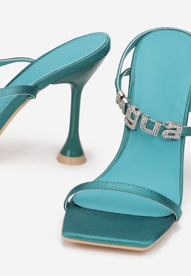 Zielone Sandały Ze Sprzączką i Metalową Ozdobą z Cyrkoniami Myfi