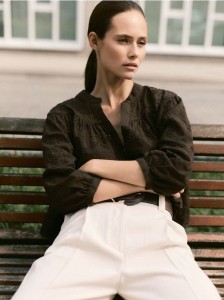 Koszula z ażurowym wzorem - ciemnobrązowy