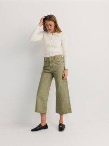 Jeansy culotte z wysokim stanem - zielony
