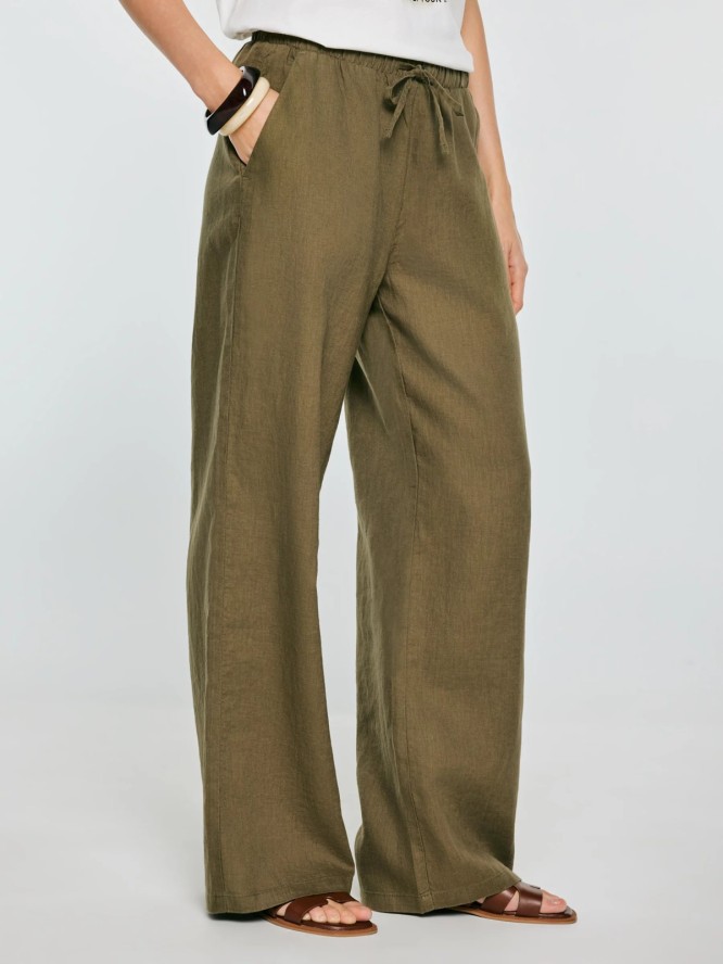 spodnie damskie wide lniane khaki medisa 303