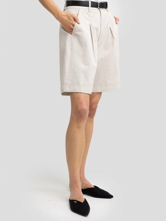 Szorty damskie luźne z dodatkiem lnu beżowe Maryliani 800