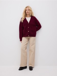 Wełniany kardigan - bordowy