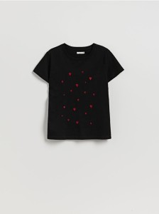 T-shirt z drobnym haftem - czarny