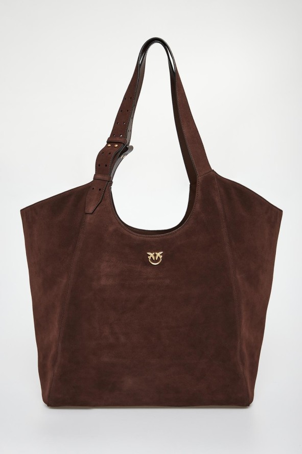 Torebka damska zamszowa skóra shooper PINKO