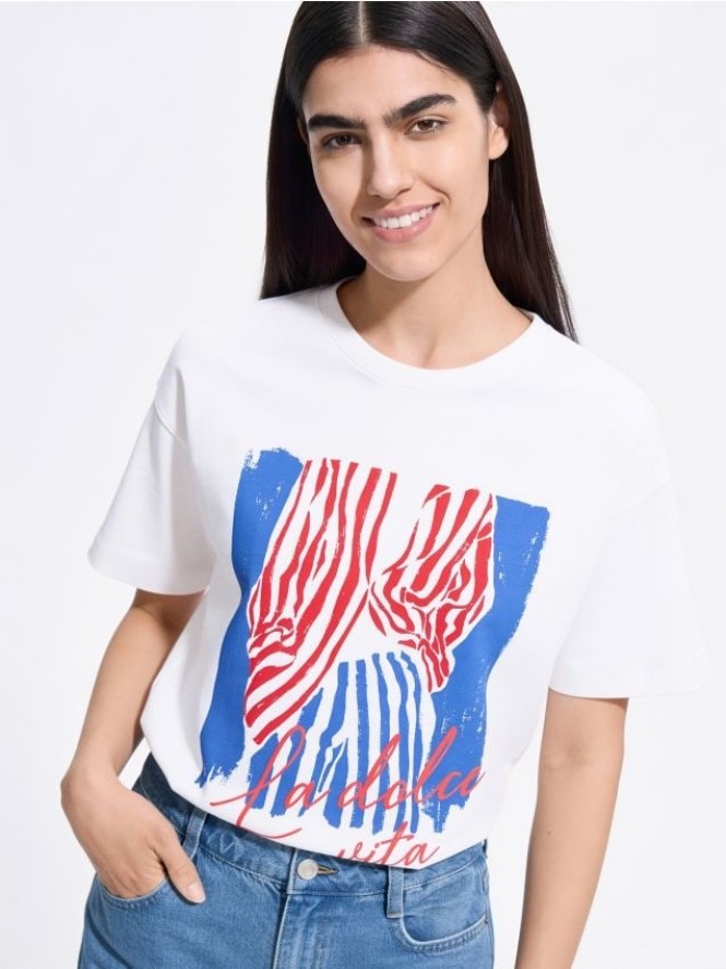 Bawełniany t-shirt z nadrukiem - biały