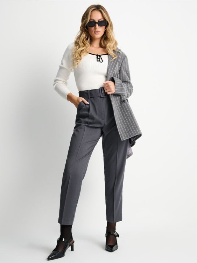 Spodnie z paskiem na kant - szary