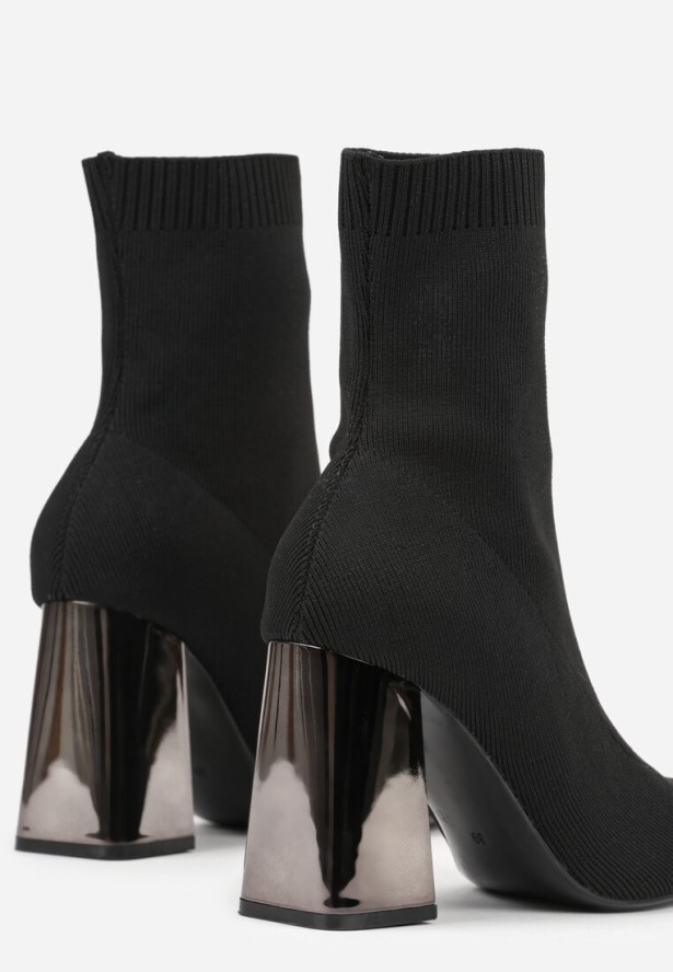 Czarne Eleganckie Botki VICES na Słupku ze Skarpetkową Cholewką Rasoria