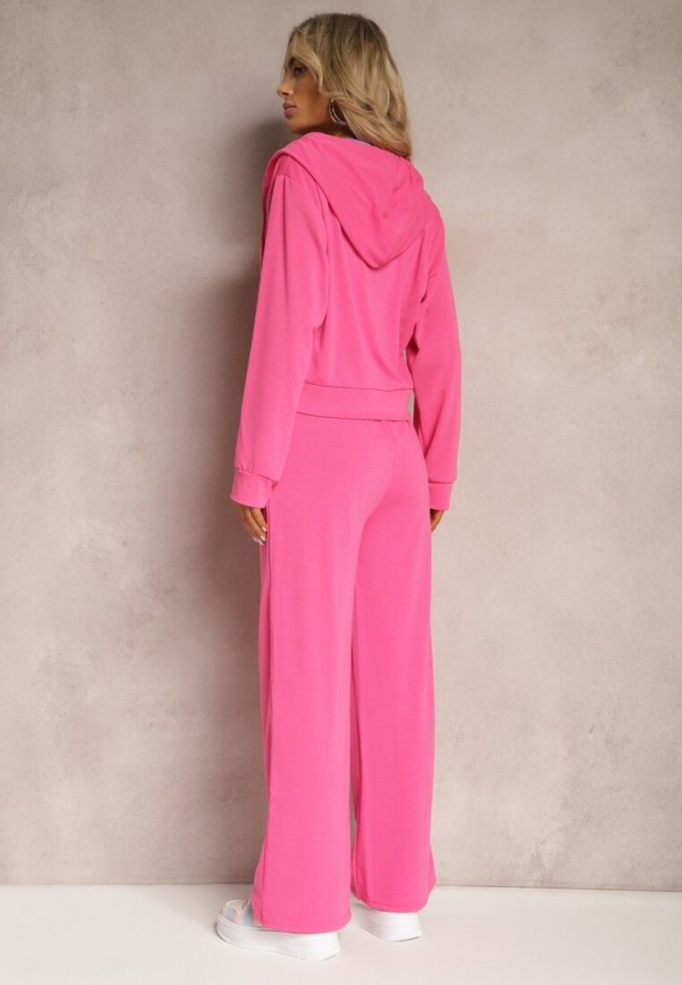 Fuksjowy Komplet Dresowy o Luźnym Kroju Bluza na Suwak z Kapturem i Spodnie Szerokie Ezorila