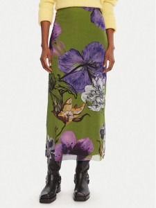 Desigual Spódnica maxi Tulleflowers Lacroix 25WWFK03 Zielony Regular Fit